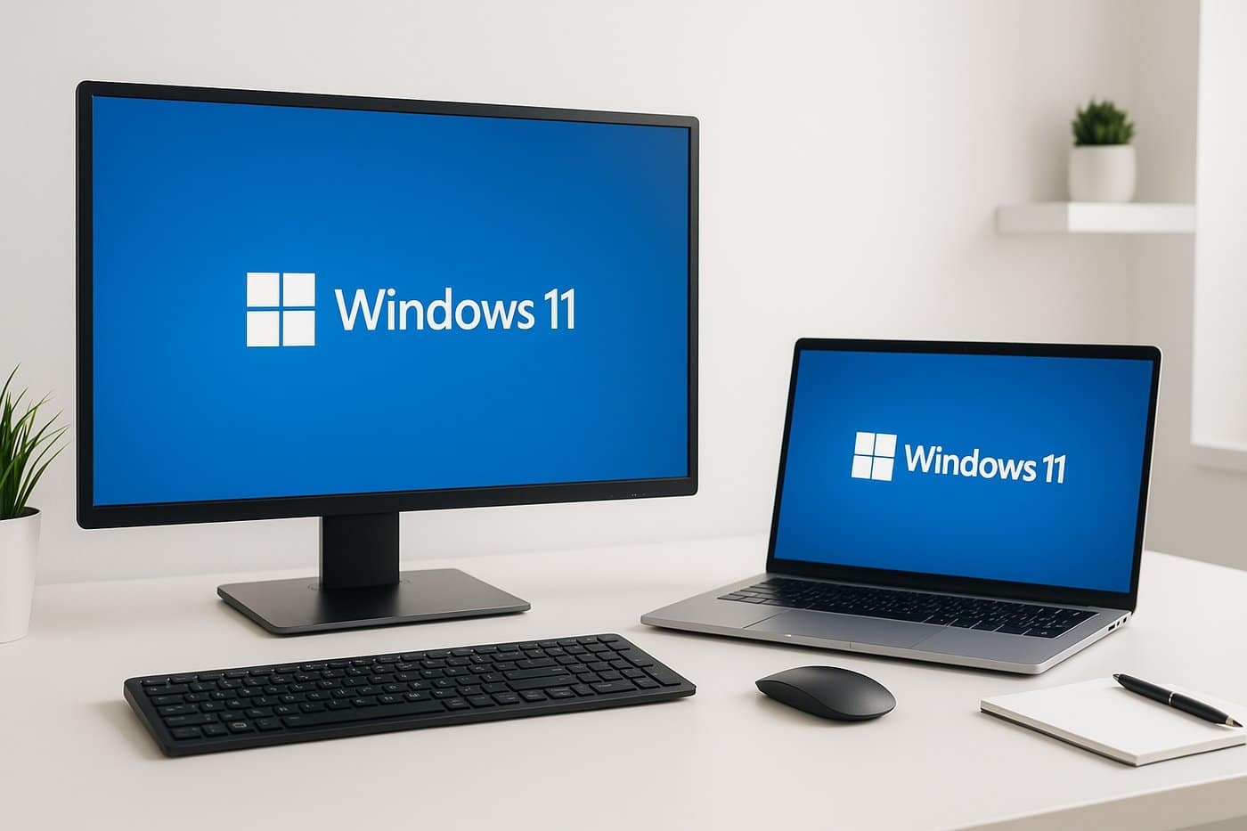 Windows 11 running on a desktop and laptop set up by GeekzUP