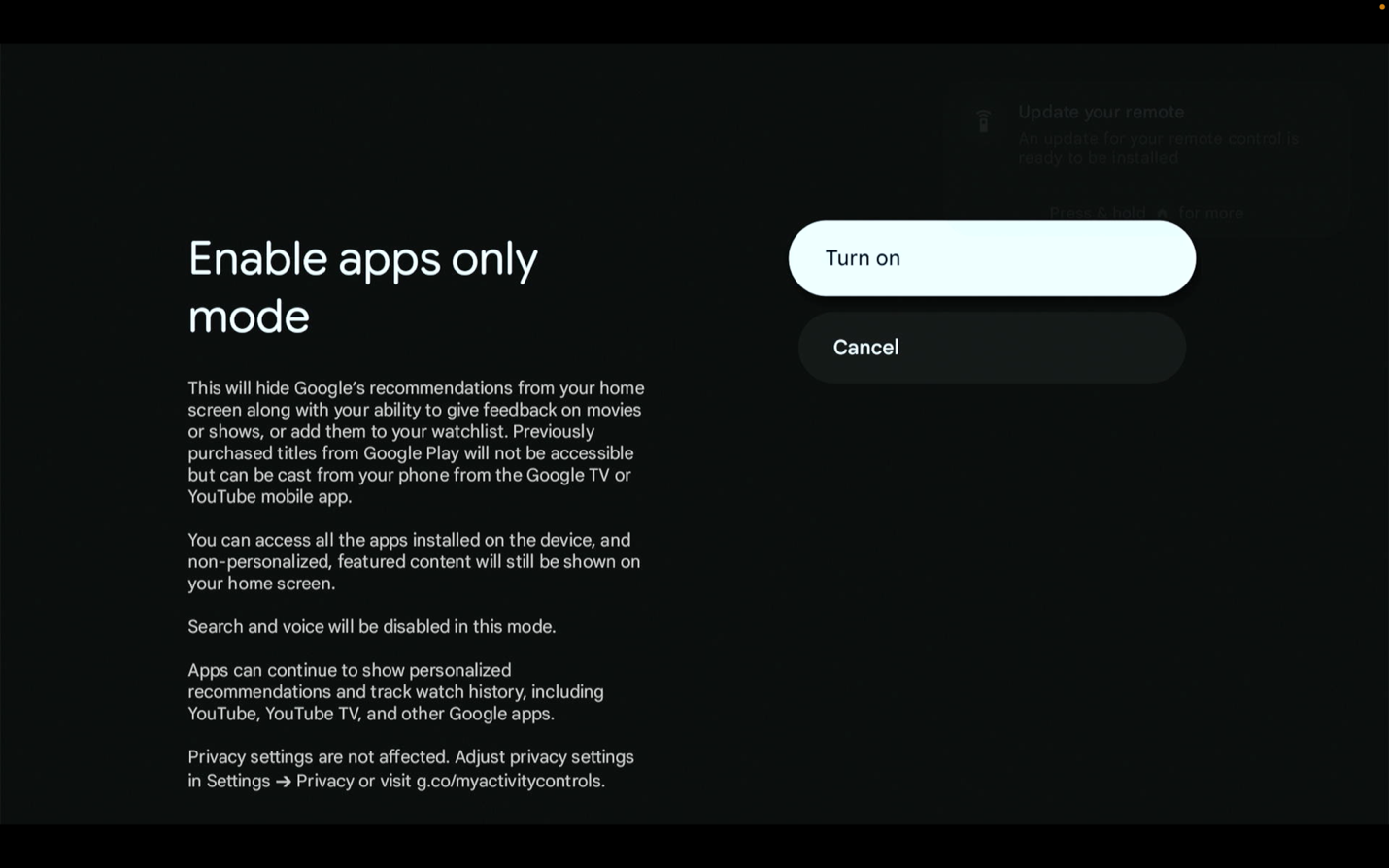 Turn on Apps only mode